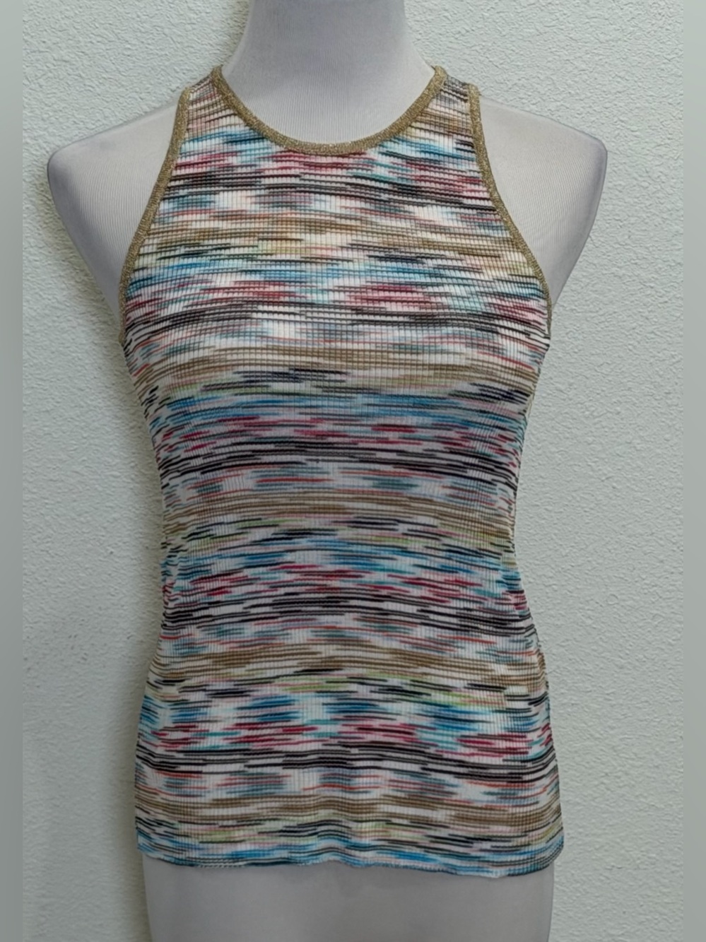 Missoni Multicolor Striped Knit Tank Top Women’s US 8 Gold Metallic Trim Y2K